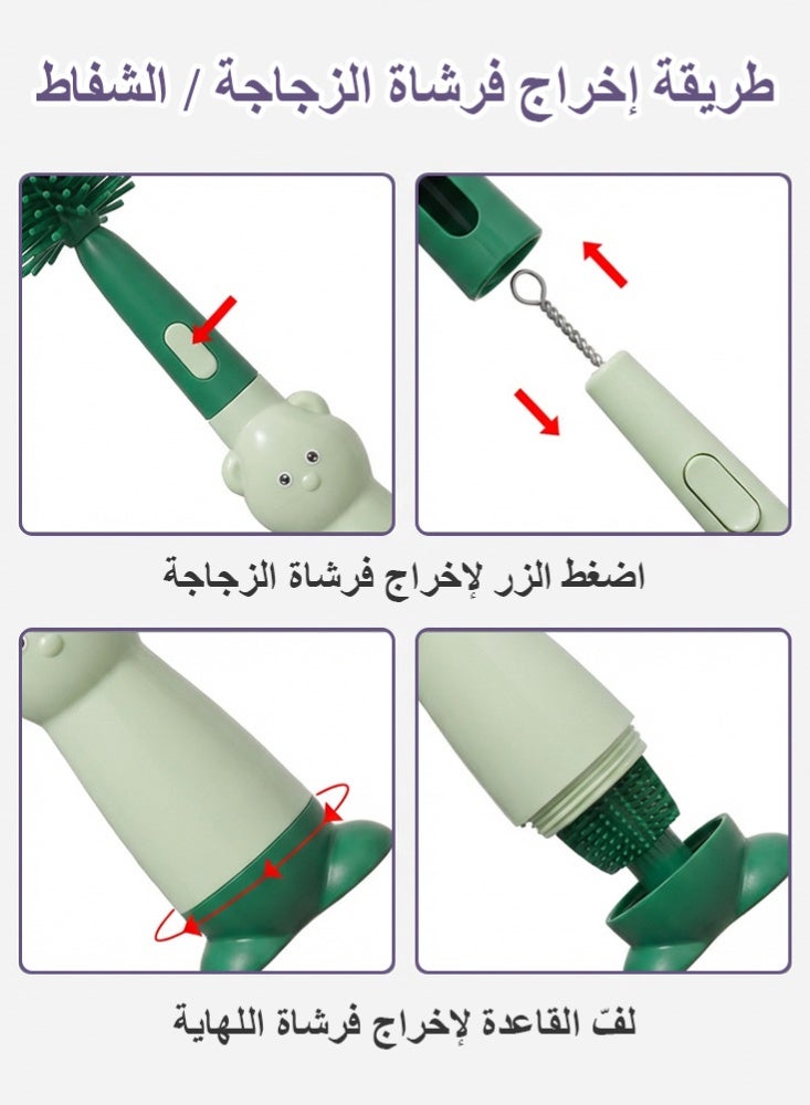 BBMORE 4-in-1 Silicone Baby Bottle Brush and Replace Sponge Brush Head with Stand – Bottle Cleaning Brushes Straw Brush Set BPA-Free Cleaning Kit for Bottles, Nipples , Cups and Straws, Green - Image 4