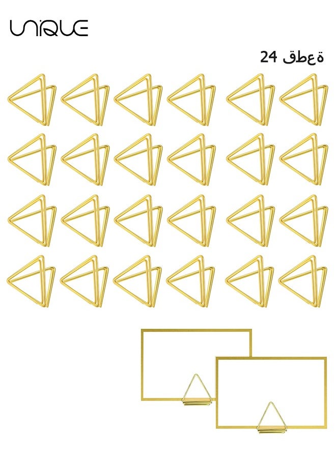 Unique 24 Pack Triangle Business Card Holder, Triangle Shape Table Card Holders Photo Holder Pictures Stand Clips for Place Cards Weddings Anniversary Party Office Desk Name, Gold  - Image 1