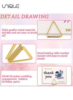 Unique 24 Pack Triangle Business Card Holder, Triangle Shape Table Card Holders Photo Holder Pictures Stand Clips for Place Cards Weddings Anniversary Party Office Desk Name, Gold  - Image 3