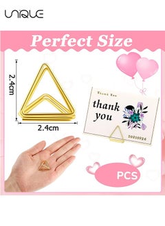 Unique 24 Pack Triangle Business Card Holder, Triangle Shape Table Card Holders Photo Holder Pictures Stand Clips for Place Cards Weddings Anniversary Party Office Desk Name, Gold  - Image 2