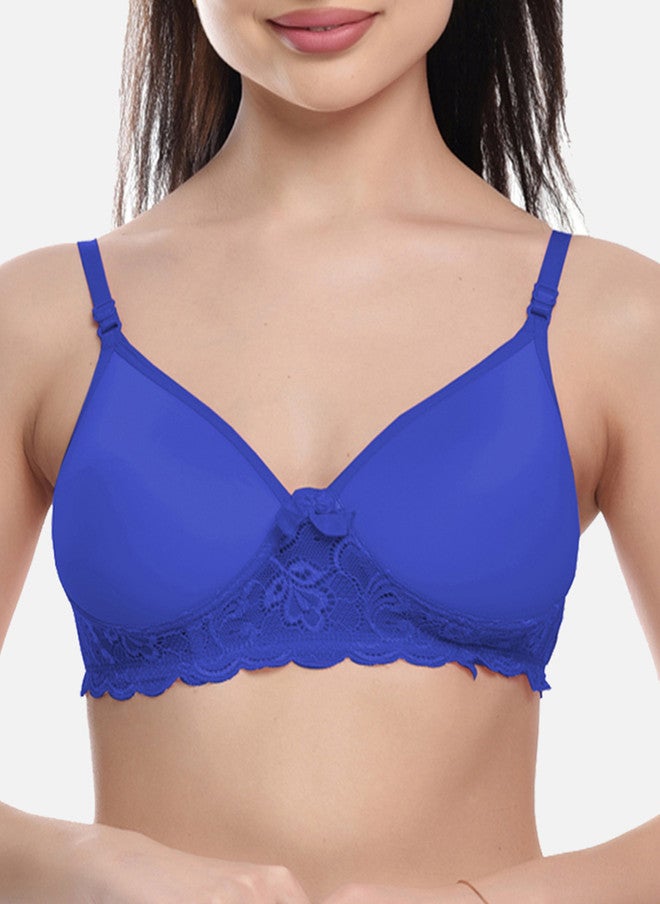 FIMS Blue Cotton Lace Padded Bra - Image 5