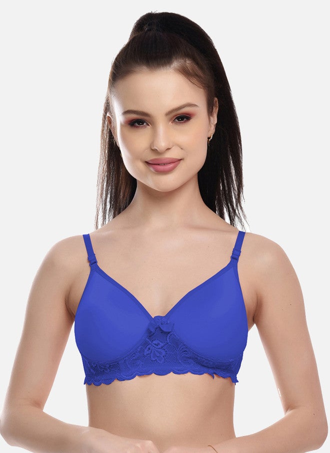 FIMS Blue Cotton Lace Padded Bra - Image 1