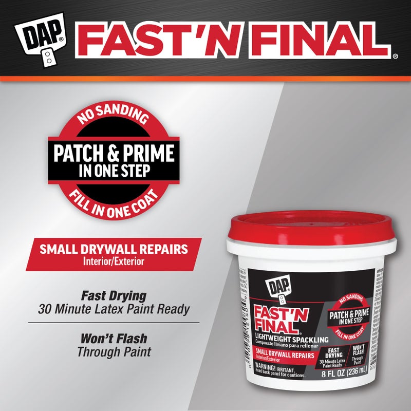 Dap 12140 Fast N Final Interior Exterior Spackle, 1/2-Pint,White, 8 Fl Oz (Pack of 1) - Image 2