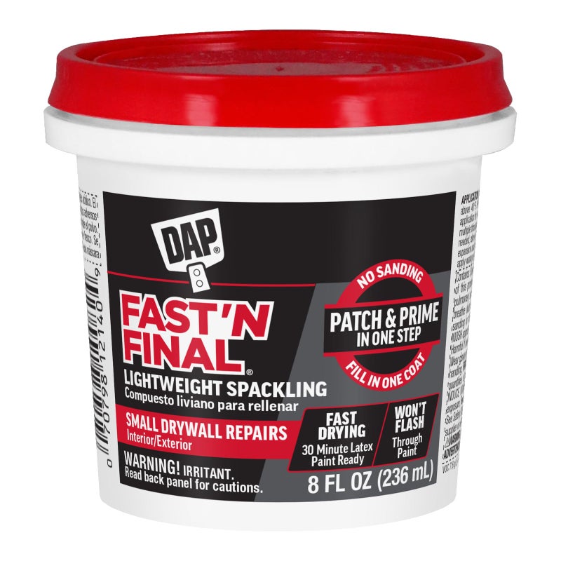 Dap 12140 Fast N Final Interior Exterior Spackle, 1/2-Pint,White, 8 Fl Oz (Pack of 1) - Image 1