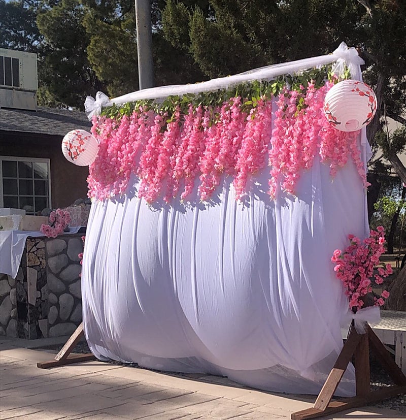 WEISPARK Fake Hanging Flowers - 12 Pieces 3.75 Feet/Piece Artificial Wisteria Vine Ratta Hanging Garland Silk Flowers for Home Party Wedding Decor (Pink) - Image 3