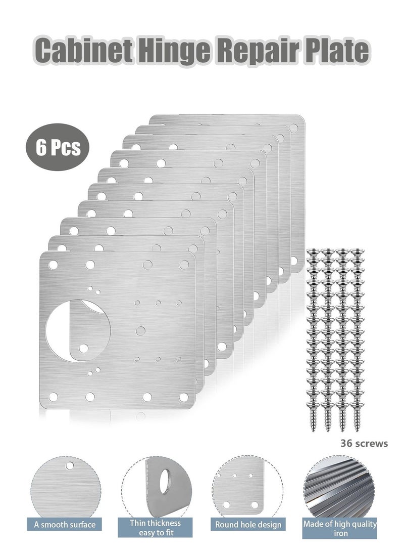 MJZ 6PCS Cabinet Hinge Repair Plate, Stainless Steel Hinge Repair Brackets Kit with Fixing Screws, Hinge Repair Board, Cabinet Hinge Repair Fixing Plates for Kitchen Cupboard Door - Image 1