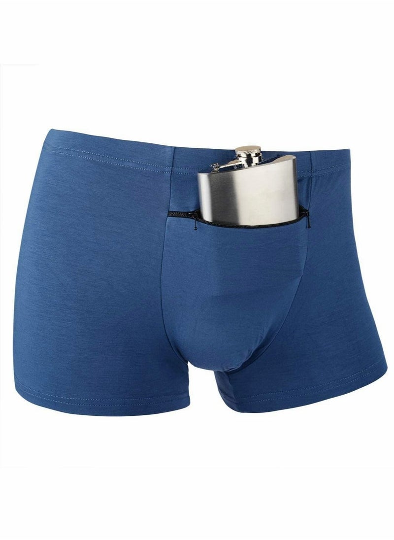 Excefore - Men's Boxer Briefs Secret Hidden Pocket, 2 Pcs Pickpocket Proof Travel Secret Pocket Underwear, Pocket Panties (XL, Blue) - Image 1