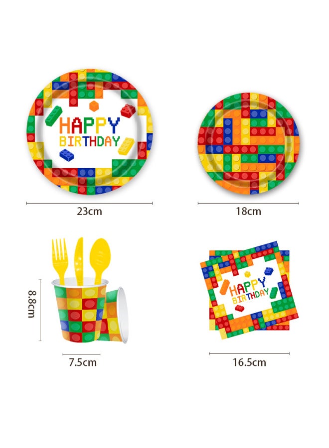 Lego Block Theme Children's Birthday Party Tableware Disposable Dinner Plate 9 Inch 7 Inch Paper Plate Paper Towel Tablecloth-Color:Paper Towel-Specifications:16 People. - Image 4