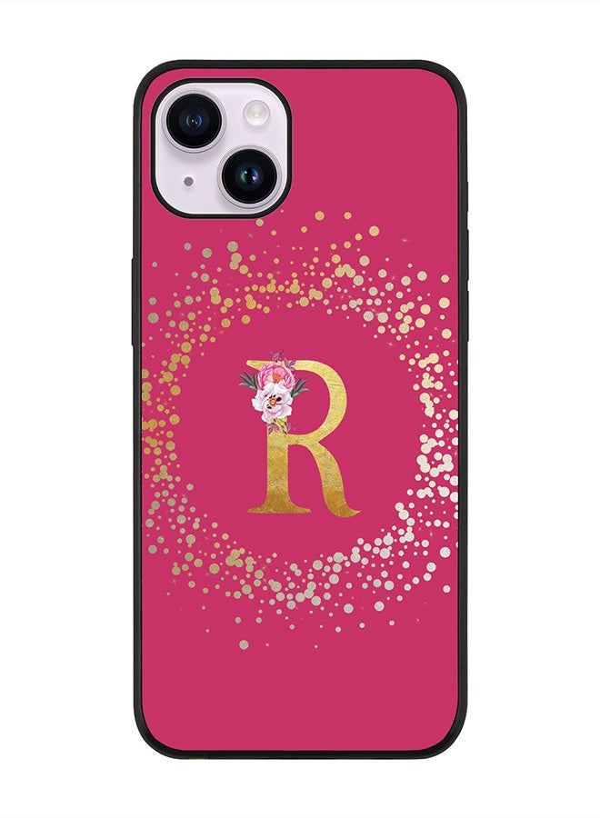 Stylizedd Rugged Black edge case for Apple iPhone 14 Plus, Soft Flexible Phone case Custom Monogram Initial Letter Floral Pattern Alphabet - R (Dark Pink Rose) - Image 1
