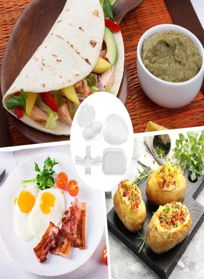 4pcs Easy Breakfast Set, Microwave Egg Cooker/Poacher, Microwave Omelet Maker, Microwavable Bacon Grill/Rack/Cooker Tray/Dish, Baked Potato Cooker, Easy To Use and Non-Stick Egg Cookware (4pcs) - Image 5