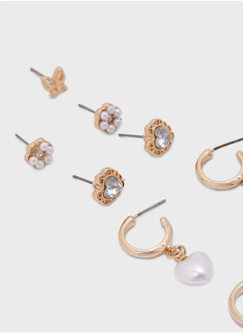 جينجر 5 Pack Ix Bow Heart Earring Set
