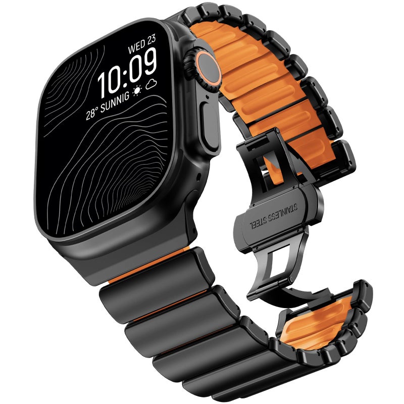 CHANCHY Titanium Band Compatible with Apple Watch Ultra 3/2/1 Band 49mm 46mm 45mm 44mm 42mm, Luxury Band Titanium Silicone Dual-Layer Link for Men iWatch Series 11 10 9 8 7 6 5 4 SE - Image 1