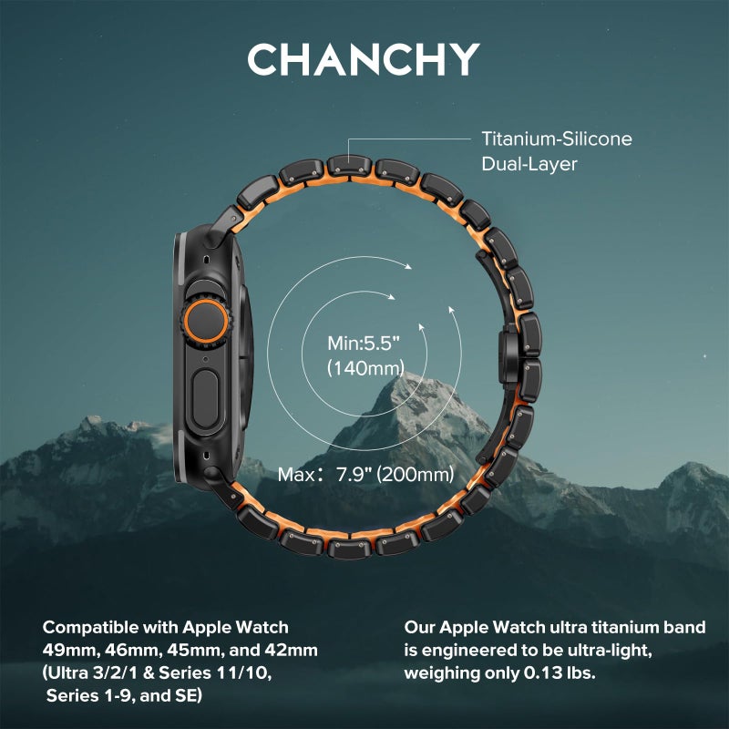 CHANCHY Titanium Band Compatible with Apple Watch Ultra 3/2/1 Band 49mm 46mm 45mm 44mm 42mm, Luxury Band Titanium Silicone Dual-Layer Link for Men iWatch Series 11 10 9 8 7 6 5 4 SE - Image 5