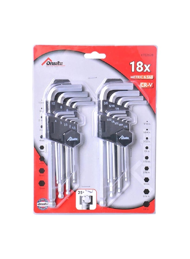 OnSite 18-Piece CRV Metric and SAE Durable and Sturdy Hex Key Set Silver 3.048 x 24.13 x 15.24 cm 702628 - Image 4