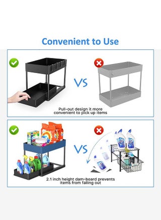 Under Sliding Cabinet Basket Organizer 2 Tier Storage Under Cabinet Bathroom Under Sink Organizers Storage Black Under Sink Storage Multi Purpose Storage Shelf for Kitchen Office - view 4