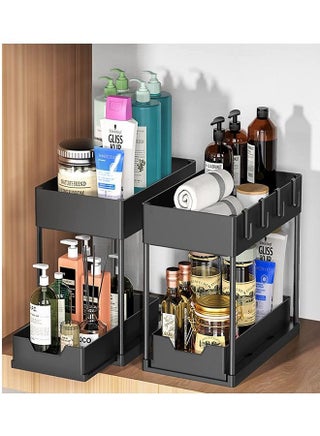Under Sliding Cabinet Basket Organizer 2 Tier Storage Under Cabinet Bathroom Under Sink Organizers Storage Black Under Sink Storage Multi Purpose Storage Shelf for Kitchen Office - view 2