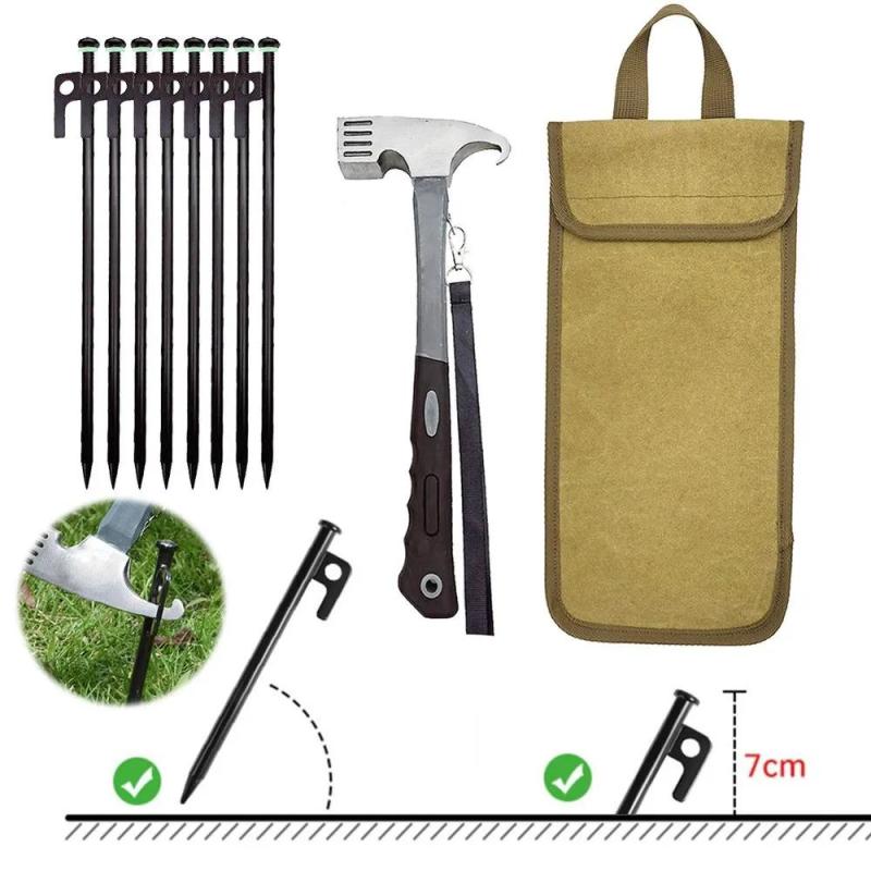 Camping Tent Stakes: 10 Pack 30CM High-Carbon Steel Forged Rust-Resistant Nails - Windproof Stable Ergonomic Portable Kit With Hammer for Outdoor Camping Beach Adventures - Image 3