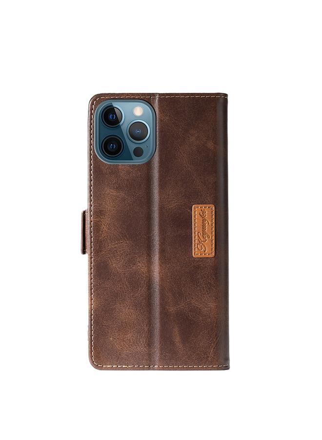 Zaboon Case For iPhone 12 Pro Max Retro Texture Contrast Color Side Buckle Horizontal Flip Leather Case with Holder & Card Slots & Wallet - Image 3