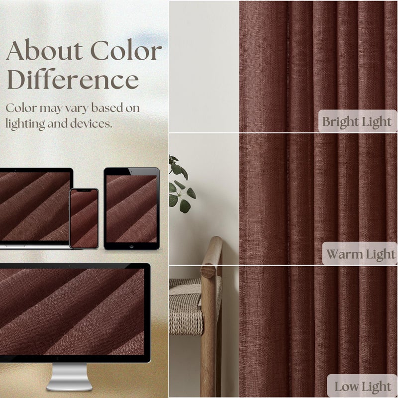 TWODRAPES Maroon Pinch Pleated Linen Curtains 108 Inches Long for Living Room 2 Panels Set Flax Double Pleated Drapes Back Tab Farmhouse Ceiling Floor 108 Inch Window Curtains Bedroom Chestnut Reddish Brown - Image 4