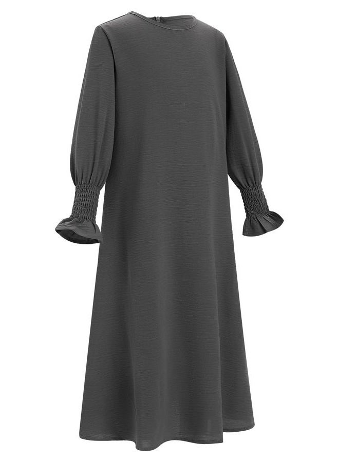OBEEII Abaya for Girls Muslim Long Sleeve Prayer Dress Ramadan Kaftan Abaya with Hijab Islamic Clothing Arabic Eid Robe, Gray, 11-12 years - Image 3