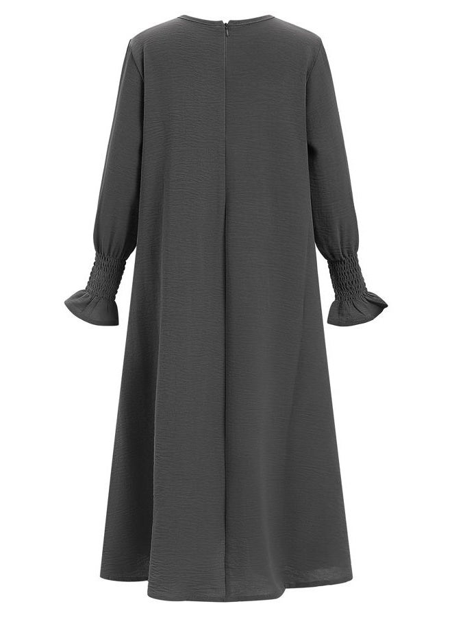 OBEEII Abaya for Girls Muslim Long Sleeve Prayer Dress Ramadan Kaftan Abaya with Hijab Islamic Clothing Arabic Eid Robe, Gray, 11-12 years - Image 4