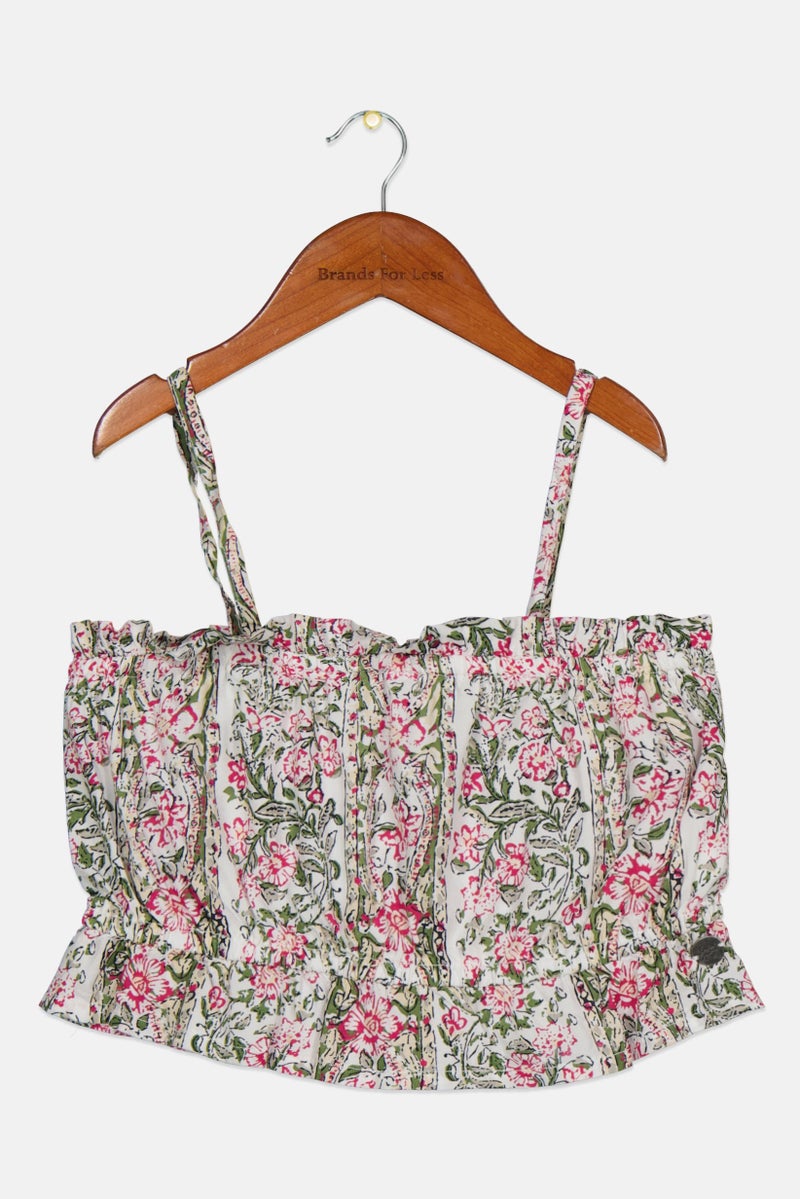 Pepe Jeans بلوزة أنبوبية مزخرفة بالأزهار للبنات، مجموعة بيضاء - Image 1