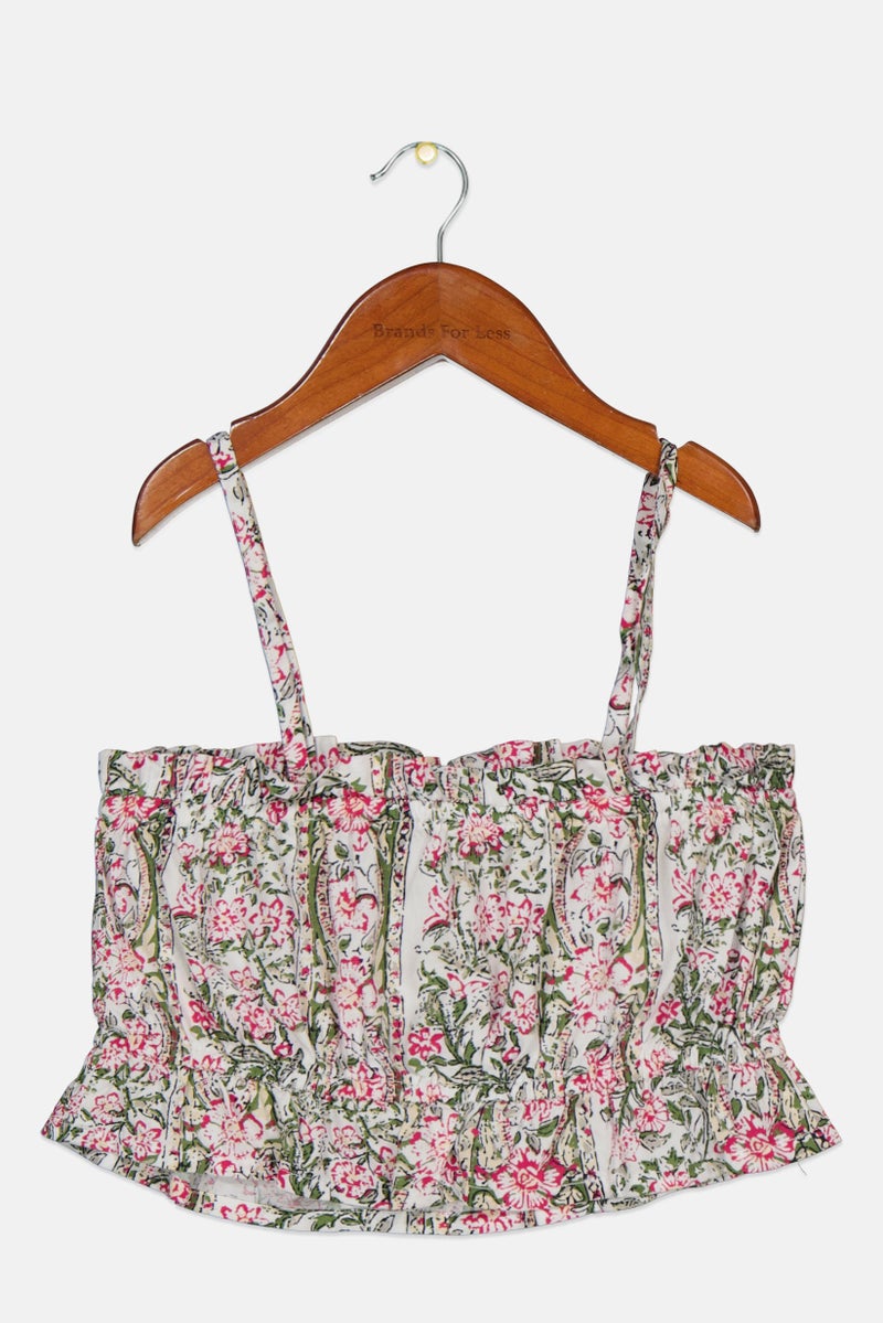 Pepe Jeans بلوزة أنبوبية مزخرفة بالأزهار للبنات، مجموعة بيضاء - Image 2