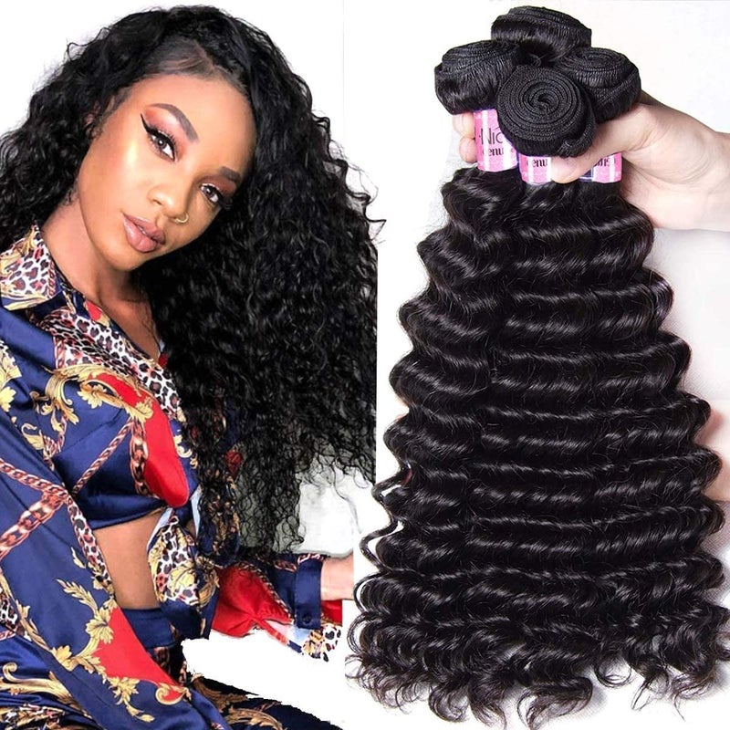 UNice Hair 10A Brazilian Deep Wave Human Hair 3 Bundles Weaves Unprocessed Real Raw Virgin Human Hair Extensions Natural Color 16 18 20