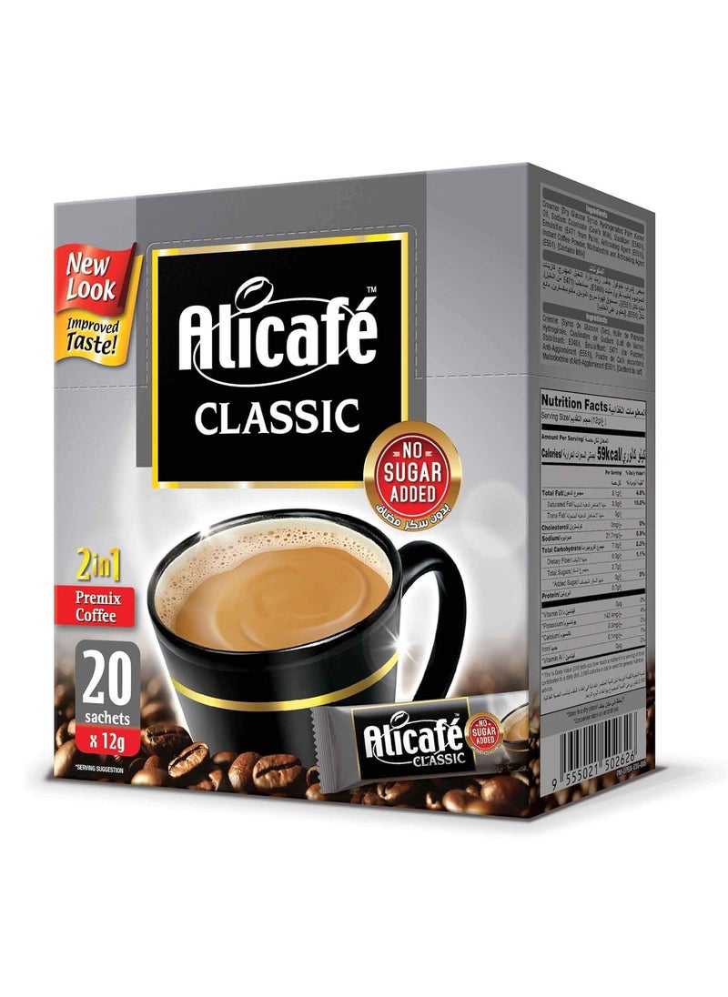 Alicafe Ali Cafe Classic 2 in 1 Instant Coffee No Sugar 12g Box 20 Sachets  - Image 1
