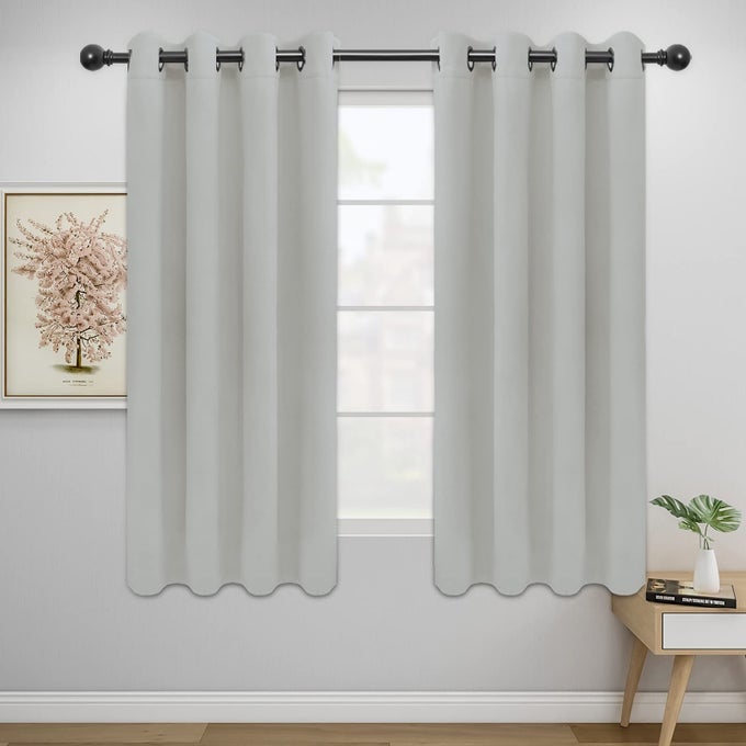 EASYGOING BLACKOUT CURTAINS FOR BEDROOM SOLID THERMAL INSULATED GROMMET AND NOISE REDUCTION WINDOW DRAPES ROOM DARKENING CURTAINS FOR LIVING ROOM 2 PANELS52X63 IN GREYISH WHITE