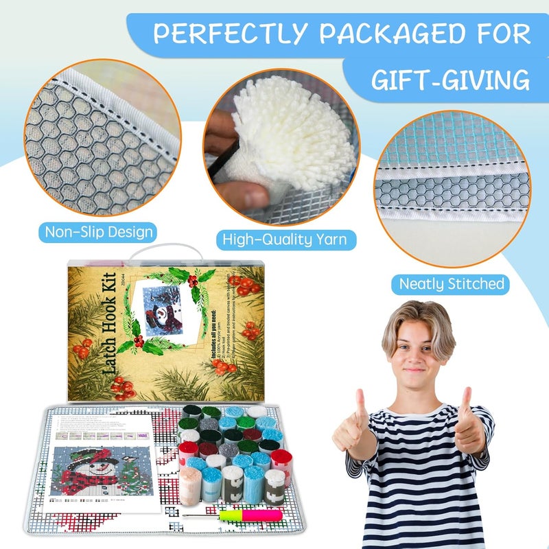 ZFFLYH Christmas Snowman Latch Hook Rug Kits, DIY Rug Crochet Yarn Kits Printed Color Canvas Christmas Decoration and Activity 20.5X15 Inch - Image 2