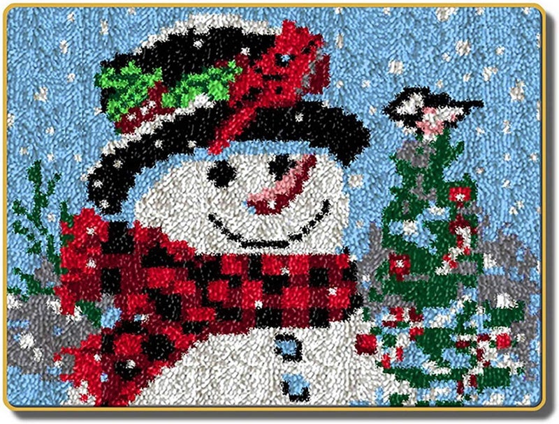ZFFLYH Christmas Snowman Latch Hook Rug Kits, DIY Rug Crochet Yarn Kits Printed Color Canvas Christmas Decoration and Activity 20.5X15 Inch - Image 1