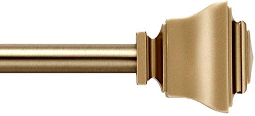MODE Simplicity Collection 58 Diameter Curtain Rod Set with Square Curtain Rod Finials and Steel Wall Mounted Adjustable Curtain Rod Fits 32 to 90 Windows Gold
