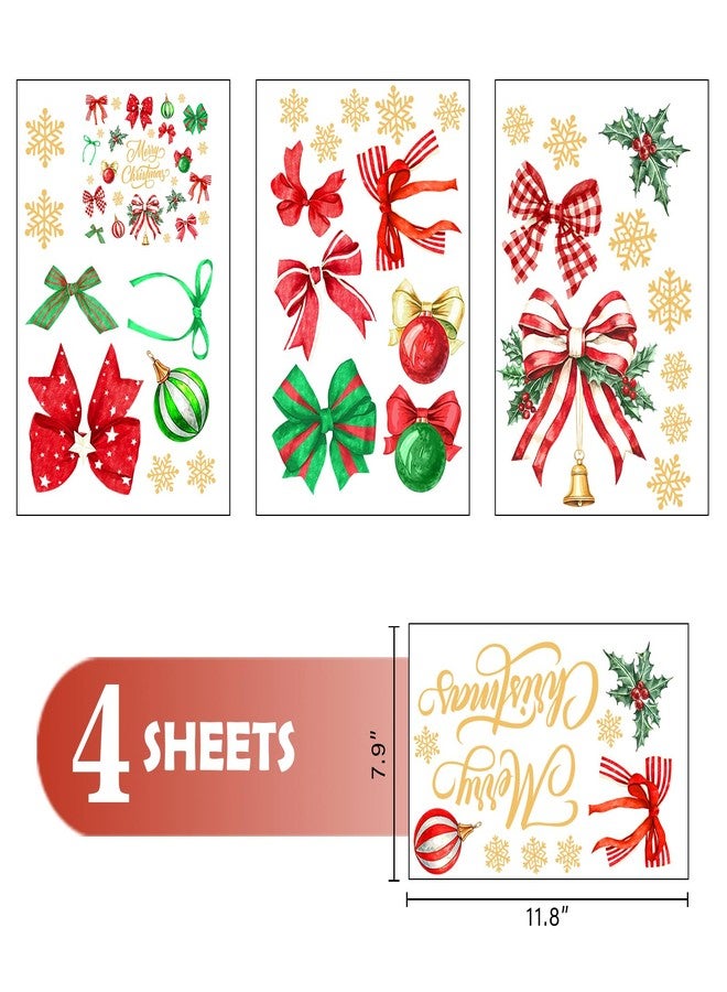 Mfault Merry Christmas Bow Window Clings, Xmas Coquette Ribbon Balls Gold Snowflake Preppy Stickers Decals Decorations, Winter Holiday Holly Berries Home Kitchen Decor - Image 3