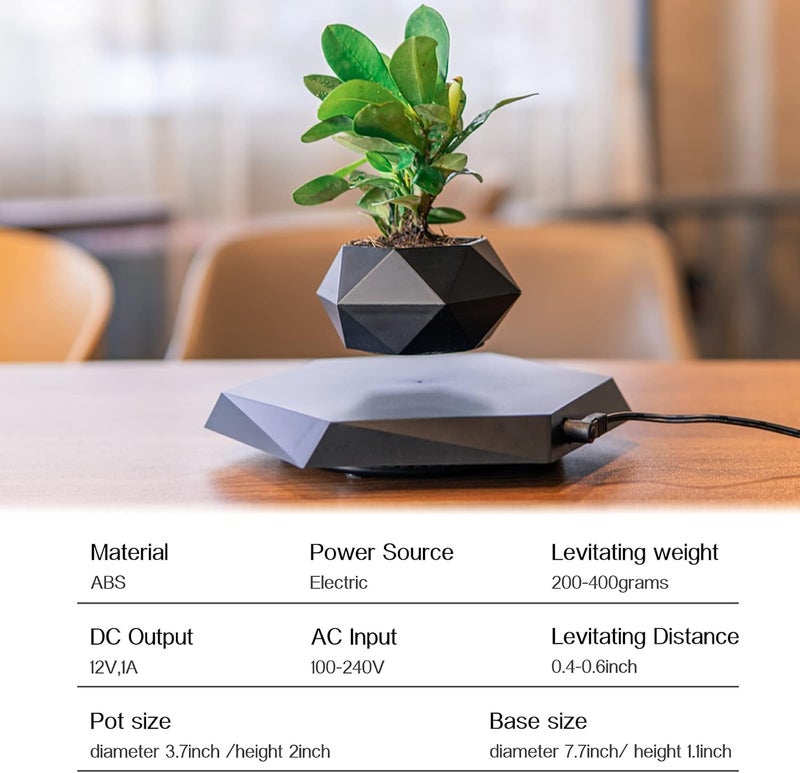 HCNT Levitation Air Bonsai Pot, Magnetic Levitating Mini Rotating Flower Pot Planters Suspension Floating Succulents Pot Sky-Garden Plant Potted for Home Living Room Office Desk Decoration(Black) - Image 5