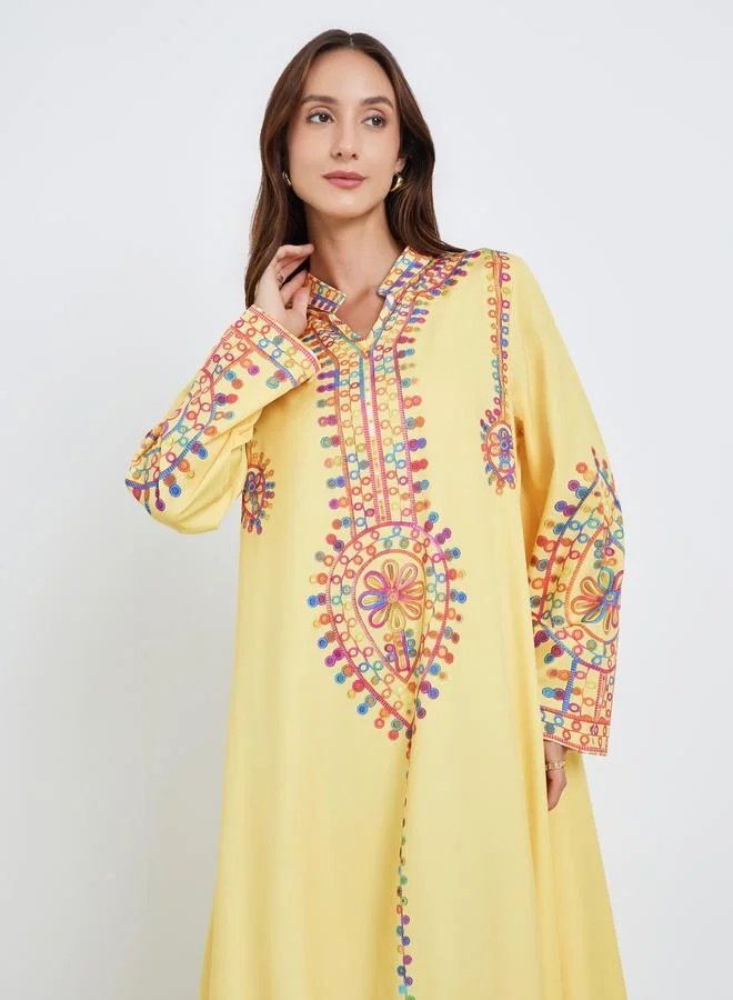 Take Two Women Yellow Embroidered Maxi Jalabiya