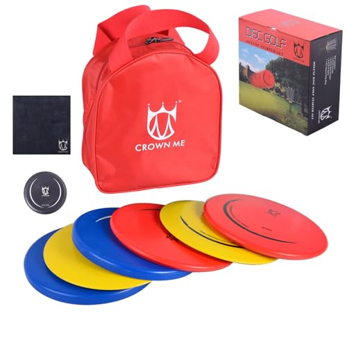 CROWN ME PDGA Approved Disc Golf Set with 6 Discs and Starter Disc Golf Red Bag – Fairway Driver, Mid-Range, Putter Disc - Image 1