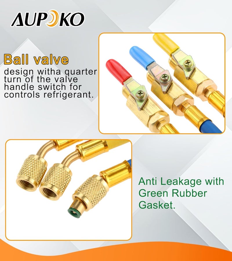 Aupoko R134A R410A R22 R12 Charging Hoses Set - Image 4
