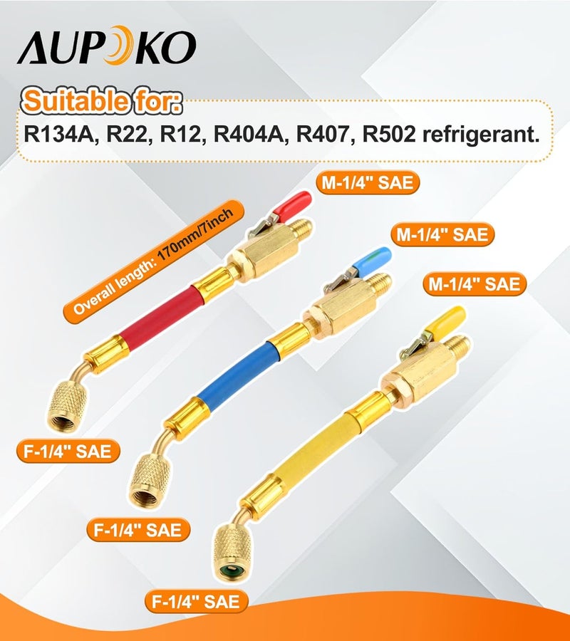 Aupoko R134A R410A R22 R12 Charging Hoses Set - Image 2