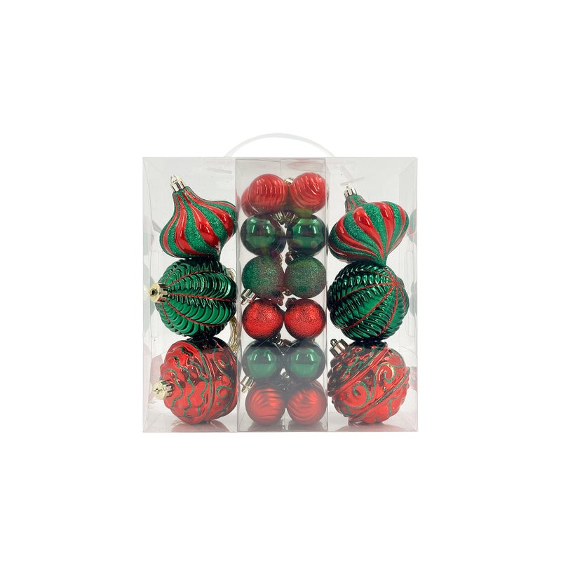 CHRISTMAS MAGIC Designer Baubles Gift Set Red/Green 4 & 8cm Mixed 30Pcs/Box - Image 3