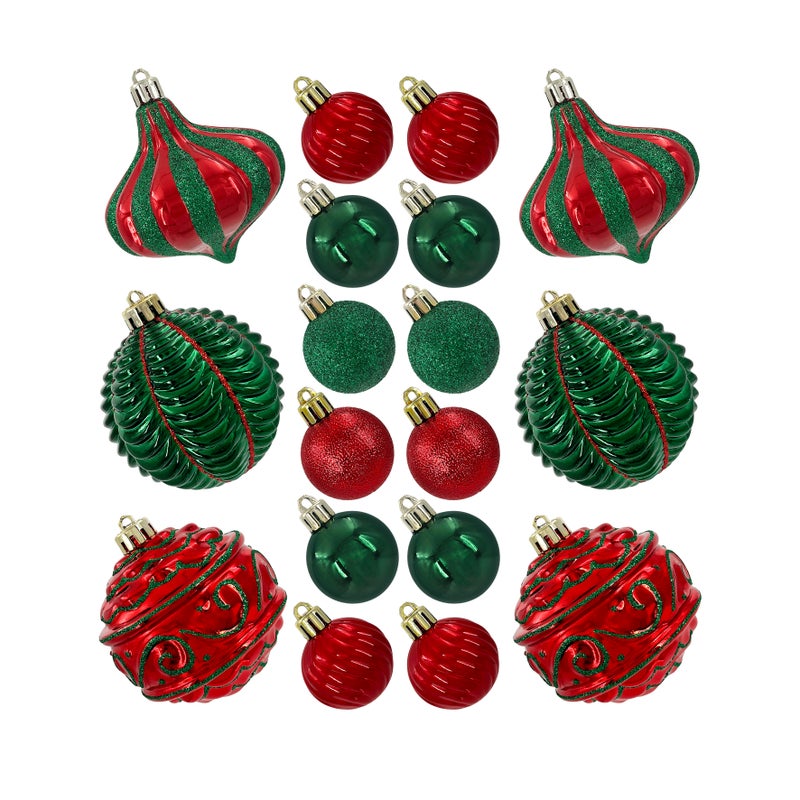 CHRISTMAS MAGIC Designer Baubles Gift Set Red/Green 4 & 8cm Mixed 30Pcs/Box - Image 1