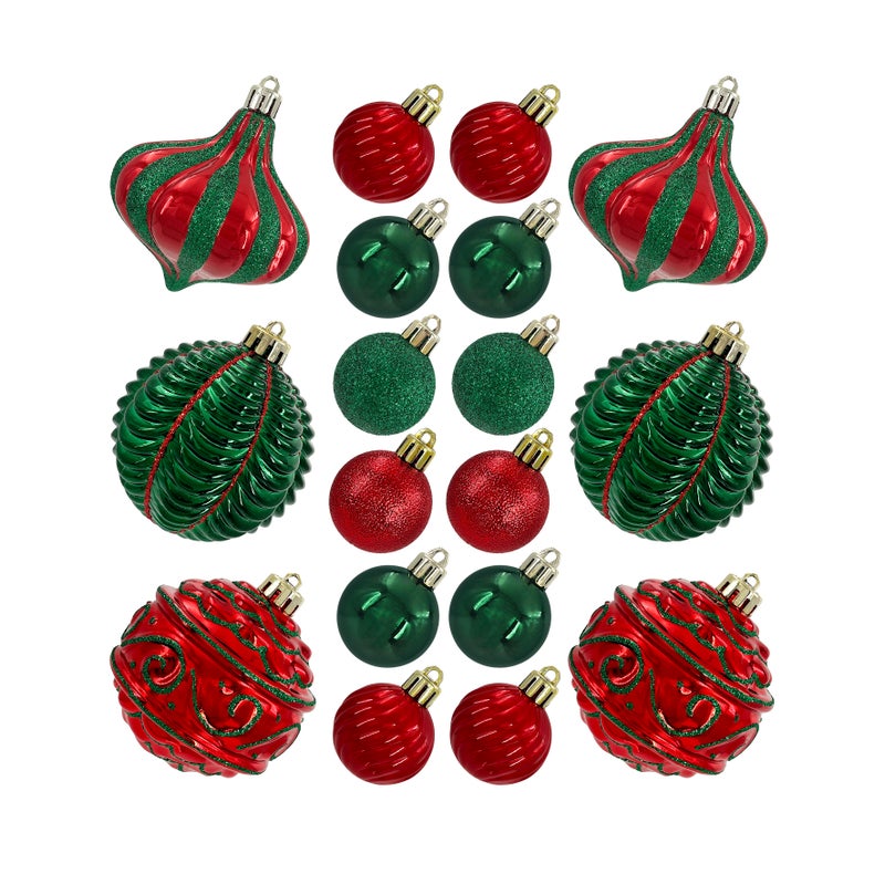 CHRISTMAS MAGIC Designer Baubles Gift Set Red/Green 4 & 8cm Mixed 30Pcs/Box - Image 2