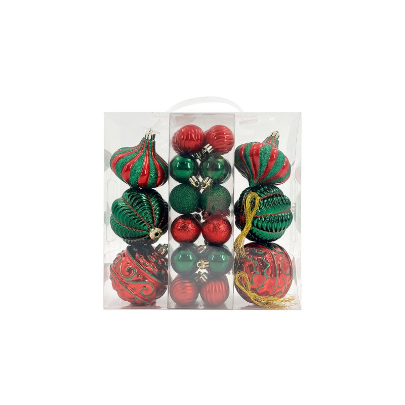 CHRISTMAS MAGIC Designer Baubles Gift Set Red/Green 4 & 8cm Mixed 30Pcs/Box - Image 4