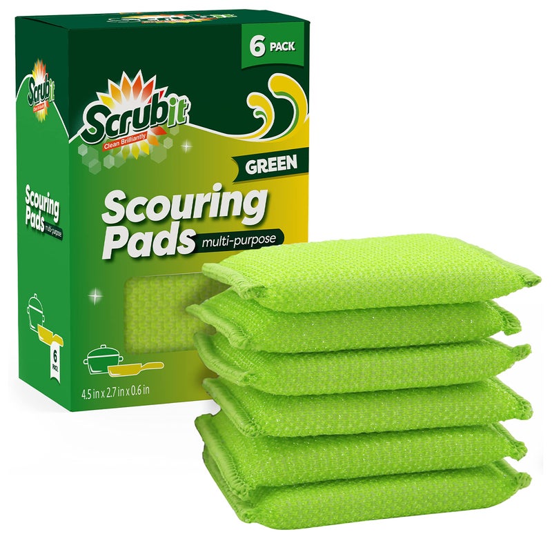 SCRUBIT MultiPurpose Scouring Pad NonScratch Cleaning Sponges for Pots Pans Dishes Utensils NonStick Cookware Scrubbing Pads Use for Kitchen Bathroom 6 Pack Dish Sponge Green - Image 3