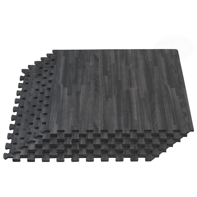 Forest Floor 3/8 Inch Thick Printed Foam Tiles, Premium Wood Grain Interlocking Foam Floor Mats, Anti-Fatigue Flooring â€“ Stylish Flooring Solution, Carbon, 48 Sq Ft
