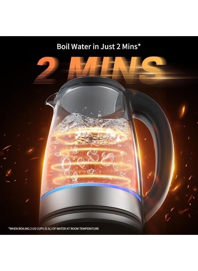 Electric Kettle Glass 2L, 1500W Fast Boiling Hot Water Boiler with Auto Shut-Off, LED Light, BPA-Free, Borosilicate Glass, Stainless Steel Interior, Wide Opening,Tea Kettle - Image 2
