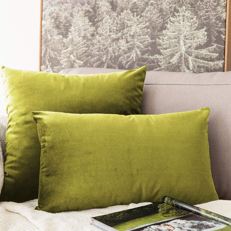 Khooti Rectangular Velvet Cushion Cover, 12x18 (Olive)(Pack of 2) - Image 4