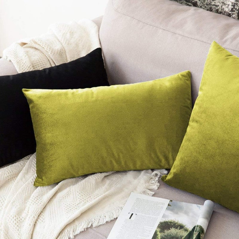 Khooti Rectangular Velvet Cushion Cover, 12x18 (Olive)(Pack of 2) - Image 3