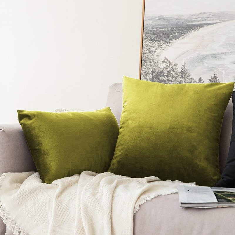 Khooti Rectangular Velvet Cushion Cover, 12x18 (Olive)(Pack of 2) - Image 2