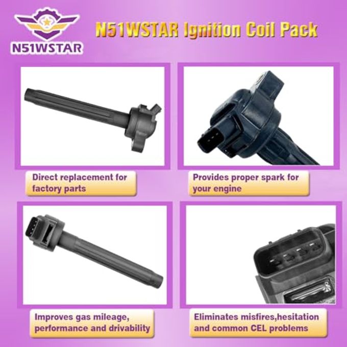 N51WSTAR Ignition Coil Pack Set Of 1 Compatible With LEXUS ES350 RX350 RX450H RX450HL TOYOTA AVALON CAMRY HIGHLANDER PRIUS V SIENNA 3.5L 2GR New Version Replacement For UF828 90919-02280 90919-A2013 - Image 2